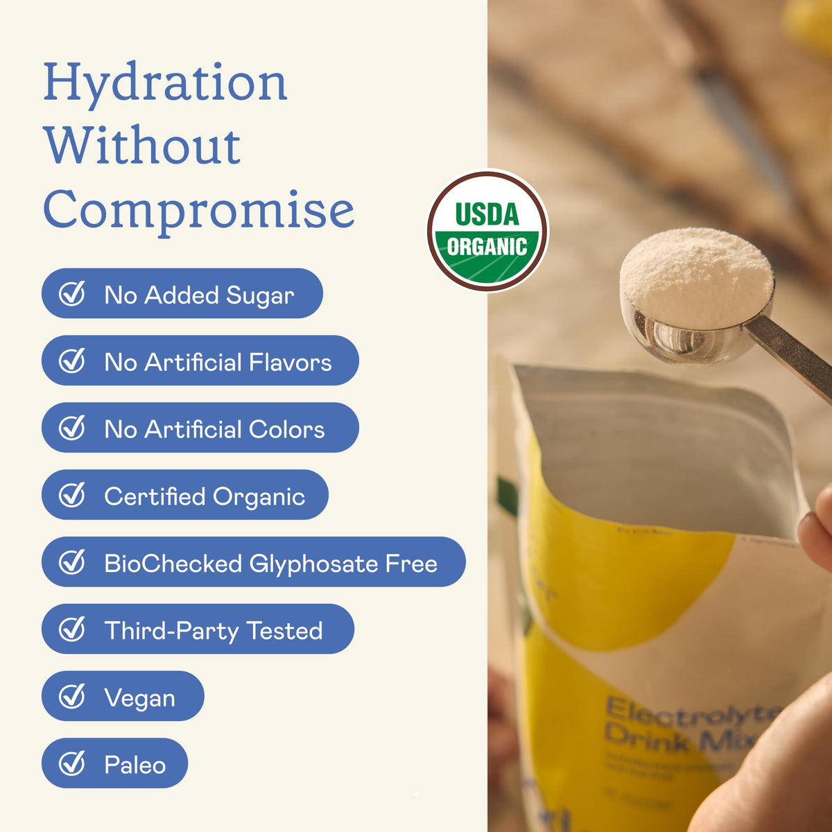 GoodOnya Organic Hydration Electrolyte Drink Mix, Certified Organic Hydration Powder, Non-GMO, Biochecked Glyphosate Free, Low Sugar, Lemonade Flavor, No Artificial Flavors, 42 Servings