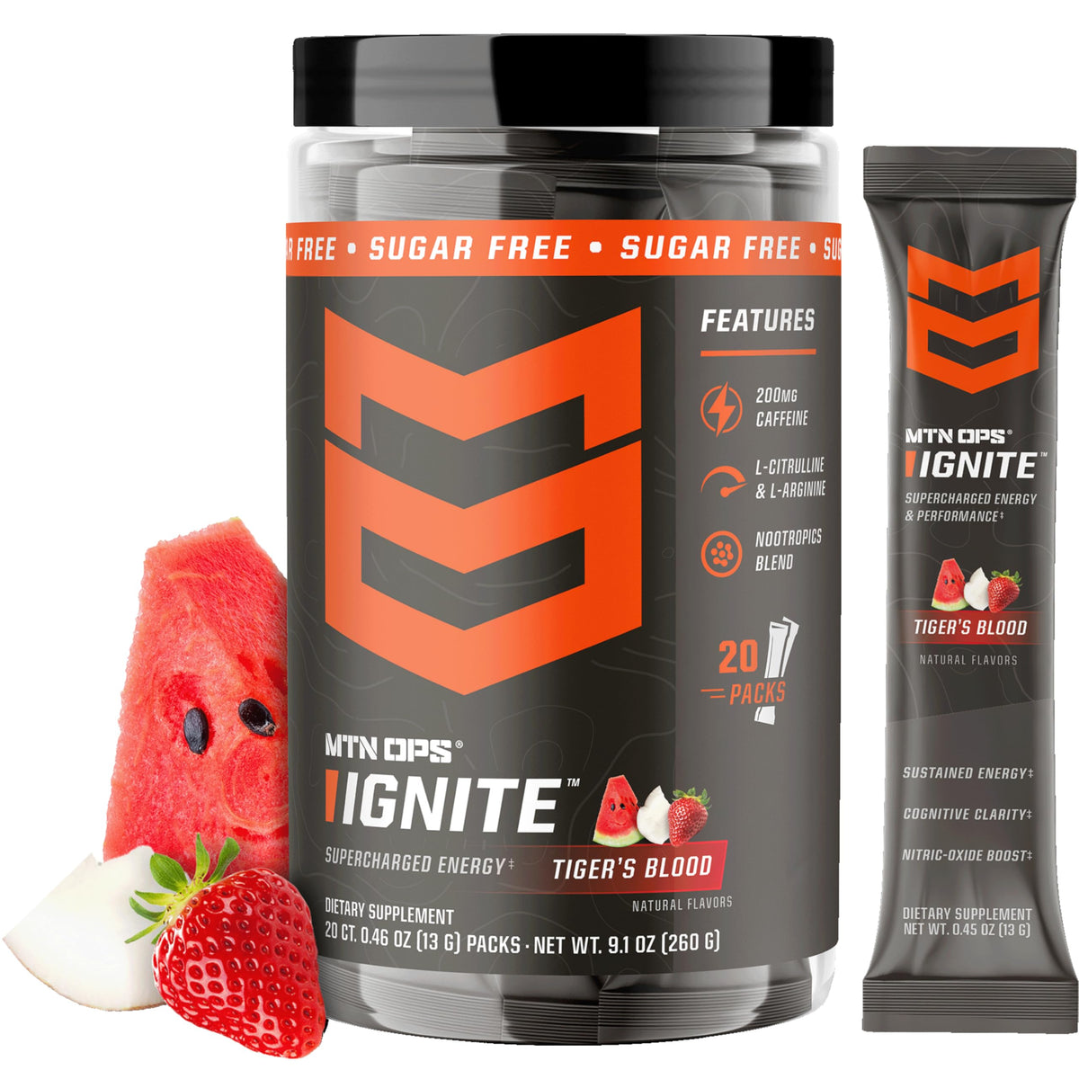 MTN OPS Ignite Energy Powder, Zero Sugar, Tiger's Blood