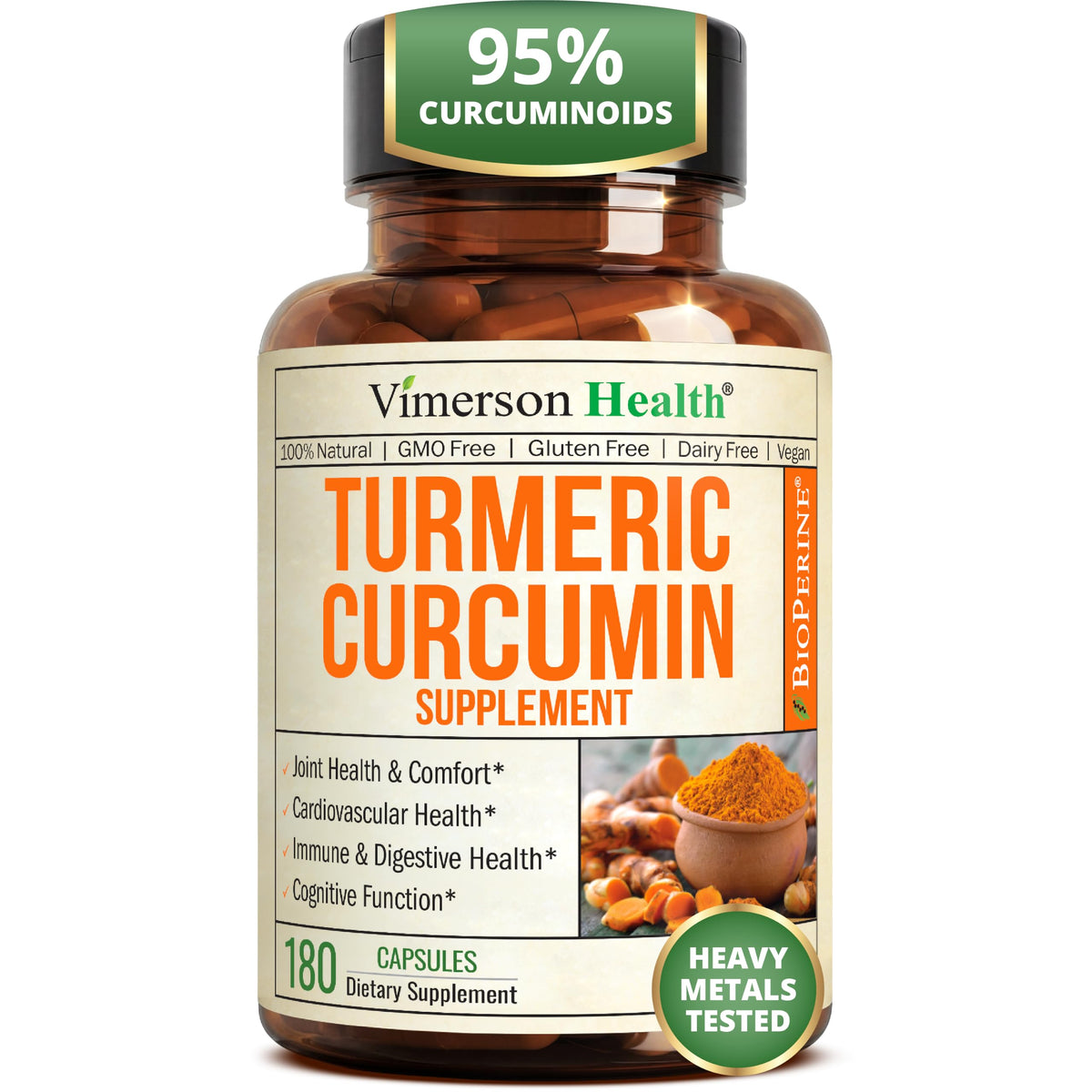 Turmeric Curcumin Supplement – 1200mg Organic Turmeric + BioPerine. 60 Caps