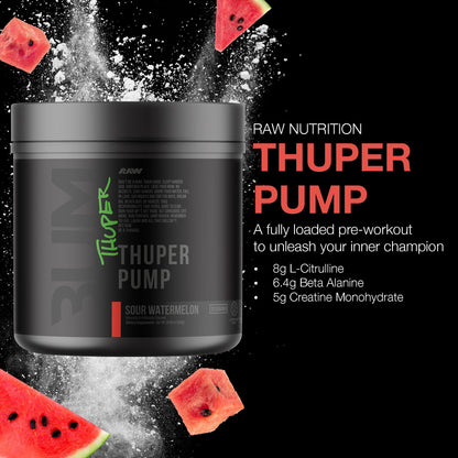 RAW Thuper Pump Stim Free Pre Workout Powder - High-Dosage Caffeine-Free Pre Workout for Max Muscle Pumps & Strength Building - Non-Stimulant Preworkout with Creatine - 20 Servings, Champion Mentality