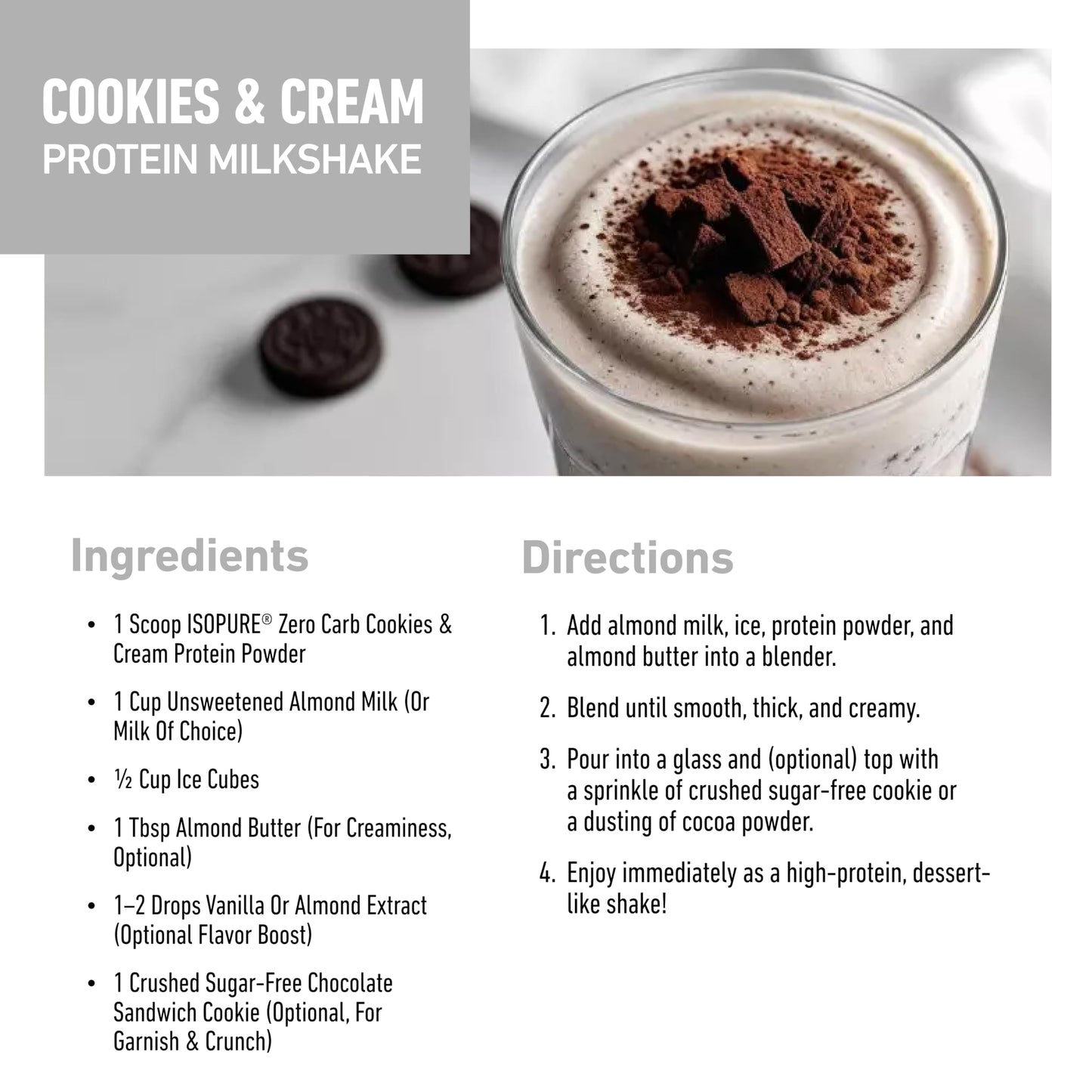 Isopure Zero Carb 100% Pure Whey Isolate Protein Powder, Gluten Free, With Vitamins, Cookies & Cream, 25g Protein Per Serving, 1 Lb, 15 Servings (Packaging May Vary)