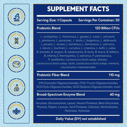 Probiotics & Digestive Enzymes Bundle – 120 Billion CFU, 36 Probiotic Strains + Multi-Enzyme Complex for Men & Women – Supports Digestive Balance, Gut Health & Nutrient Absorption – Vegan, Non-GMO, 90