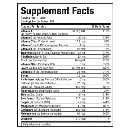 Bronson ONE Daily Mens 50+ Complete Multivitamin Multimineral, 180 Tablets | Once-Daily, Targeted Nutrition For Active Men Over 50, Non-GMO, Gluten-Free, Soy-Free