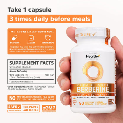 Clean Label Berberine Supplement 1500mg - Ultra Pure 98% Berberine HCl, Highest Purity
