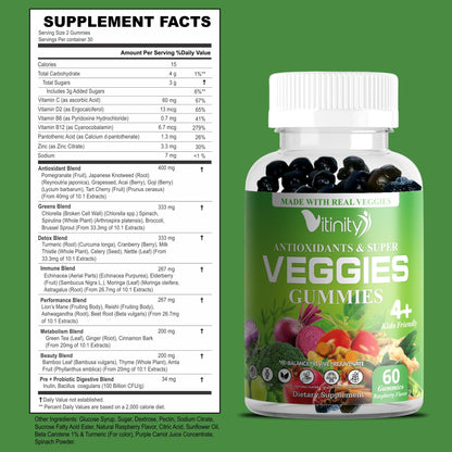 VITINITY Made with Real Super Veggies Delicious Gummy Supplement,Men,Women & Kids