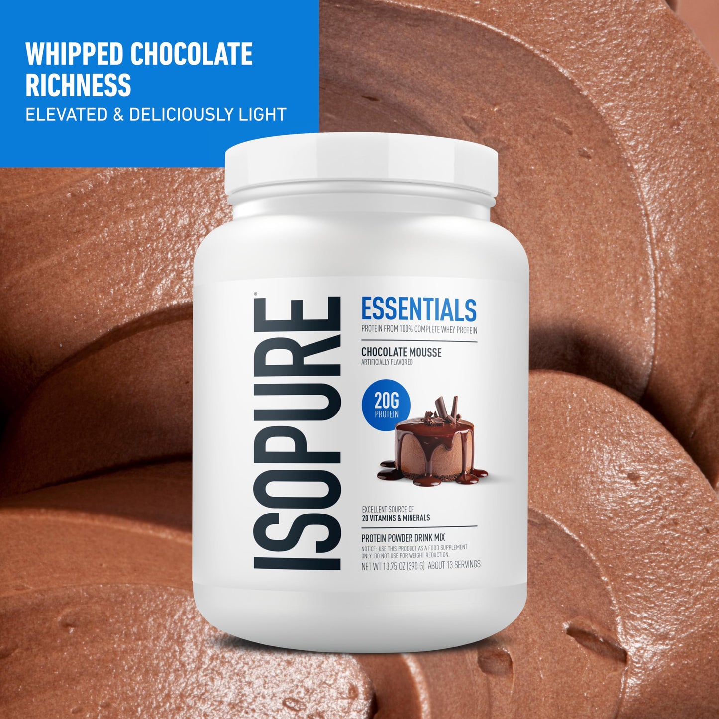 Isopure Essentials 100% Whey Protein Powder, with Vitamins, 20g Protein Per Serving, Unflavored, 13 Servings (Pack of 1)
