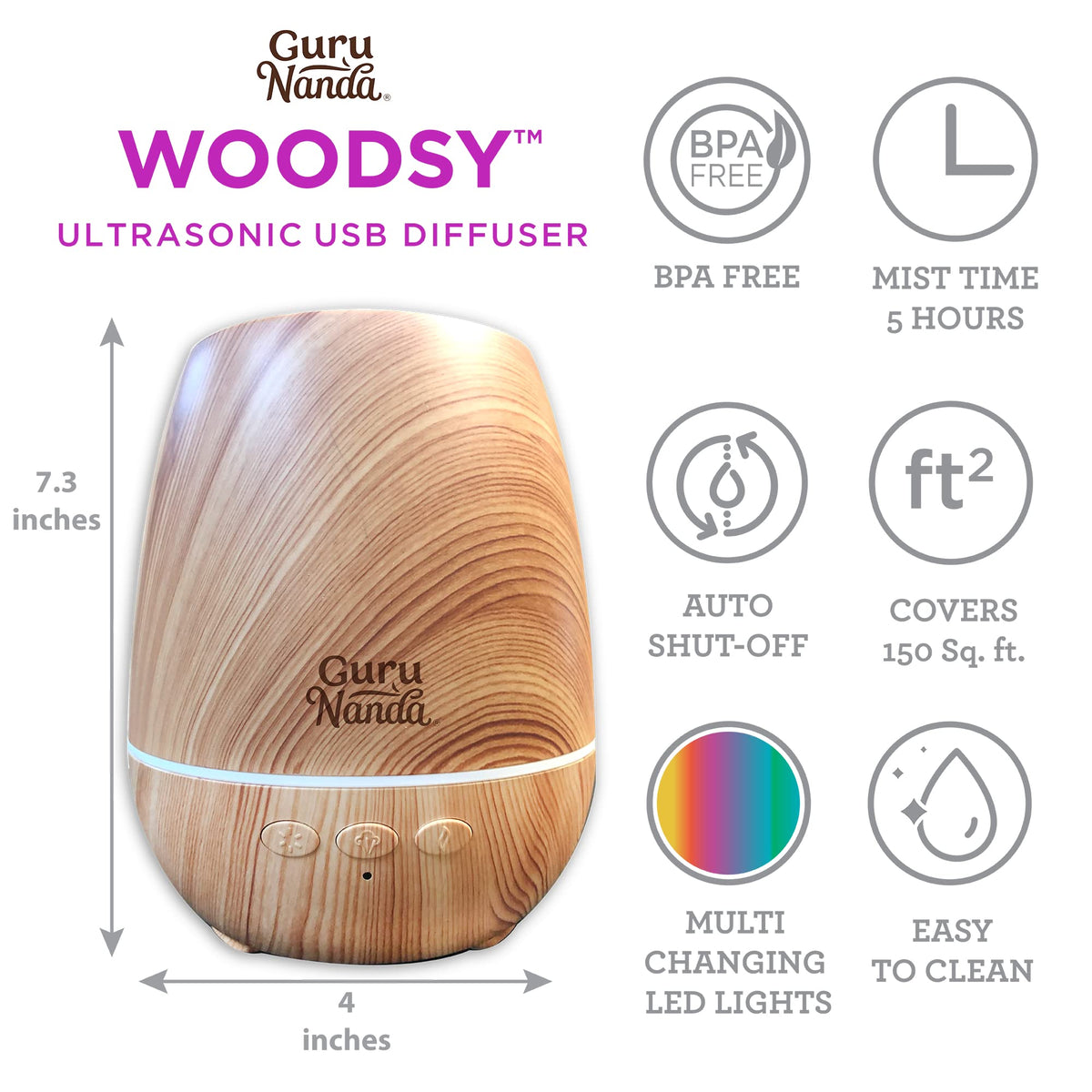 GuruNanda Woodsy Ultrasonic Diffuser & Cool Mist Humidifier - Aromatherapy Diffuser