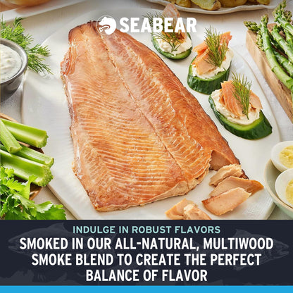 SeaBear Smoked Salmon Trio 18oz (3 x 6oz) Fillets Gift Box – Wild Alaska Sockeye, Wild Pink & Coho Fillets, Shelf Stable, Ready to Eat, 18 Ounce (3 x 6 Ounce) Filets
