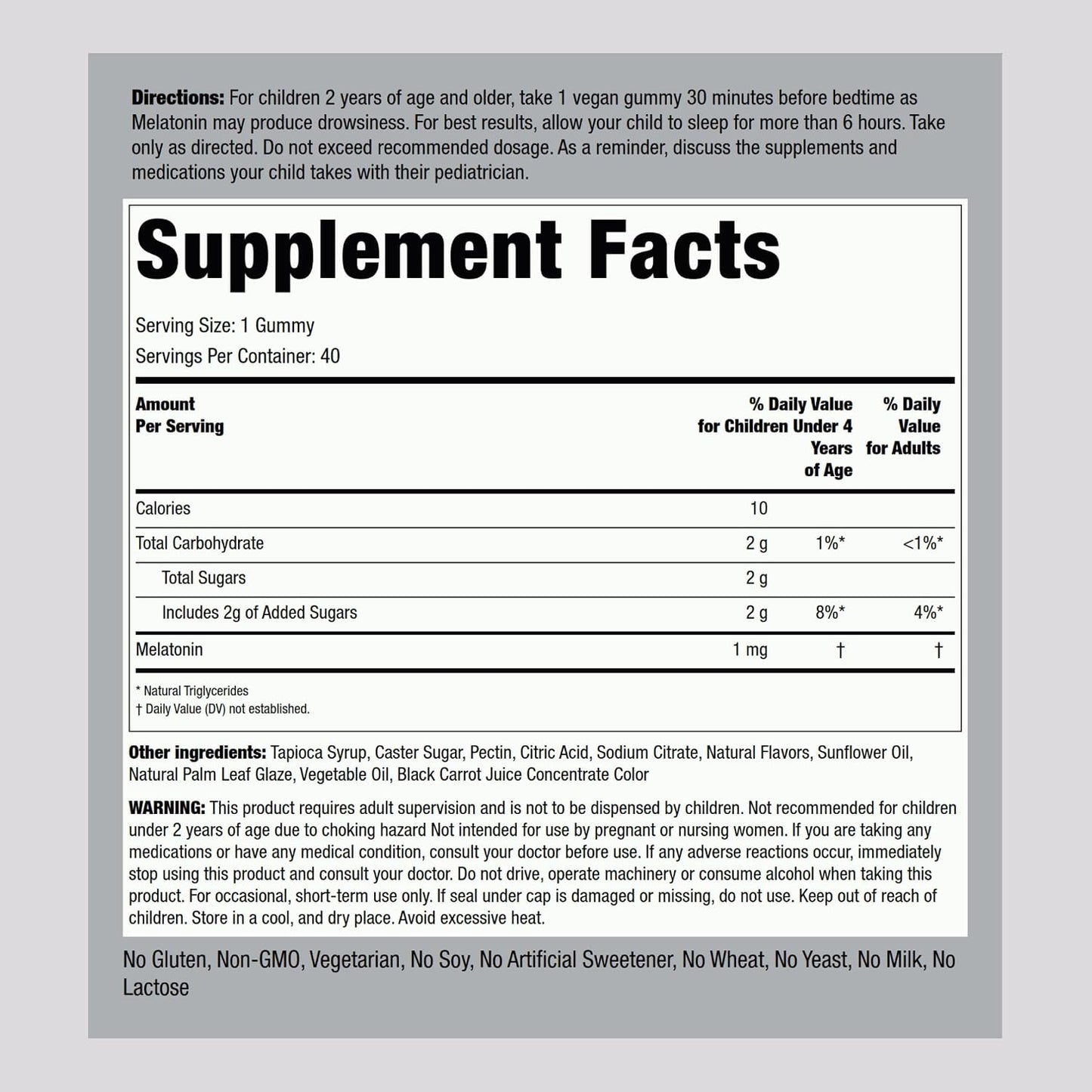 Piping Rock Kids Melatonin Gummy 1mg | 40 Gummies | Cherry Flavor | Vegan, Non-GMO, Gluten Free Supplement