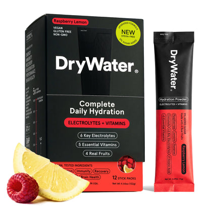 DryWater Electrolytes + Vitamins Hydration Packets, Mixed Berry 12 Pack