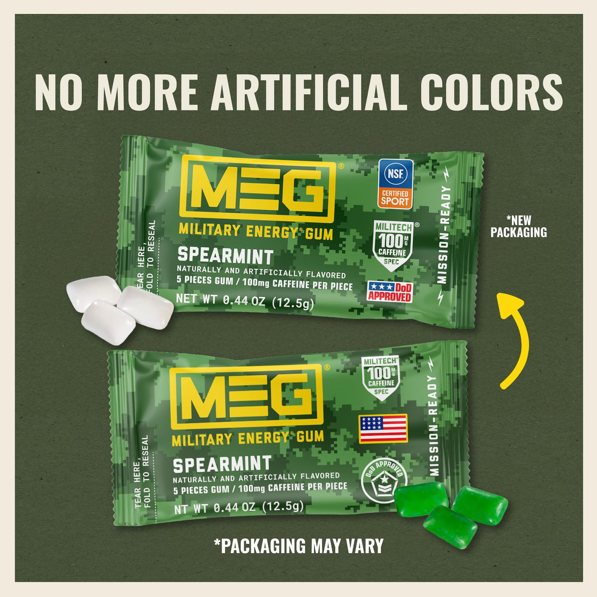 MEG Military Energy Gum, Multi Flavors | Caffeine Gum - Pack of 3, 15 Count