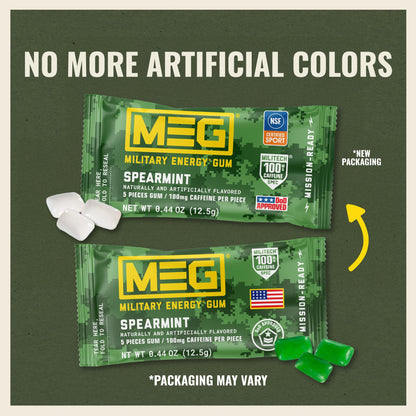 MEG Military Energy Gum, Multi Flavors | Caffeine Gum - Pack of 3, 15 Count