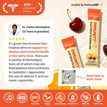 Venture Pal Sugar Free Hydration Packets+Immune-Liquid Daily IV Drink Mix | Electrolyte Powder with 7 Electrolytes & 6 Vitamins, Probiotics + Elderberry | Non-GMO, Keto Friendly, Vegan | 16 Sticks