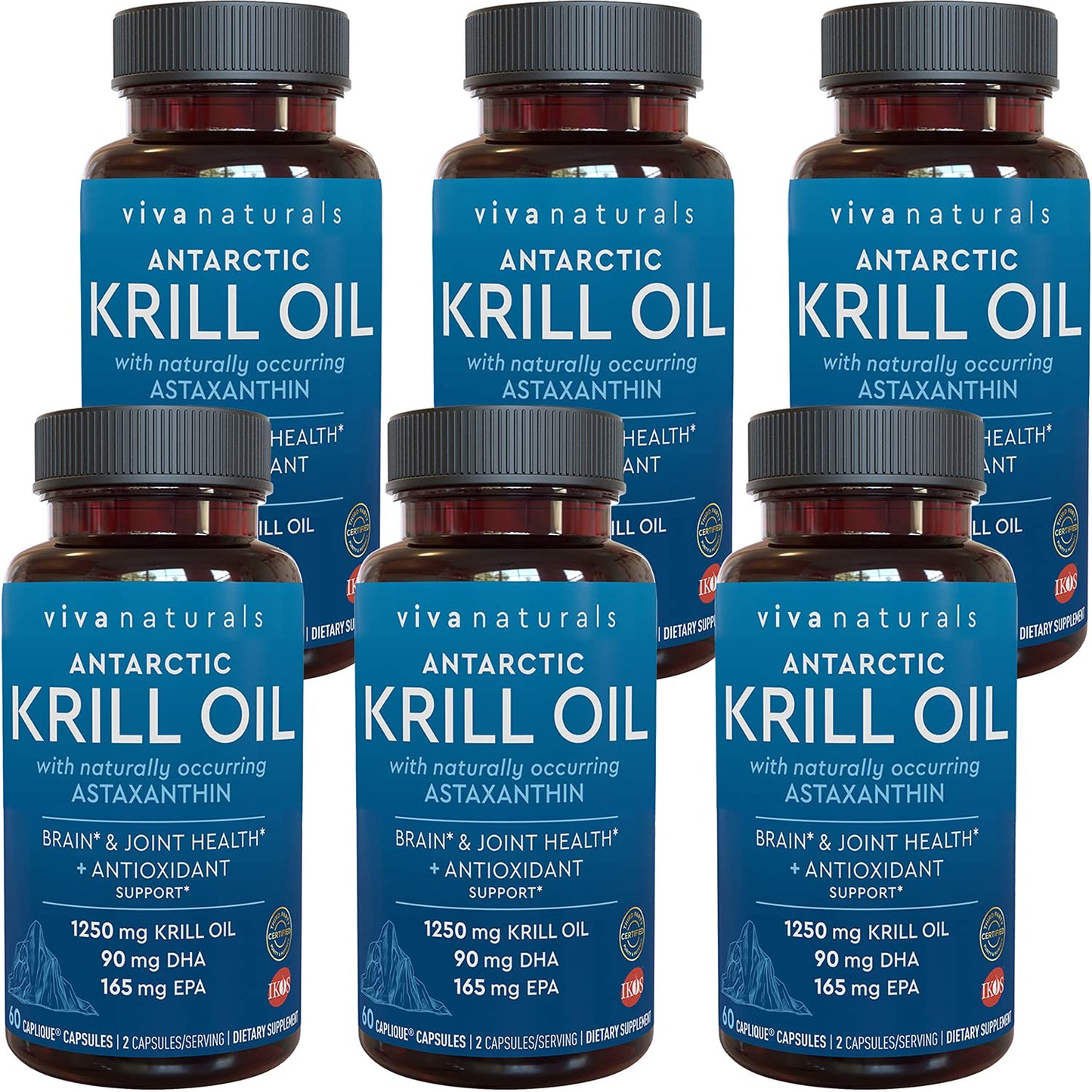 Viva Naturals Antarctic Krill Oil Omega 3 Supplements 1250 mg - DHA EPA Omega-3 & Astaxanthin Concentration for Joint Health, No Fish Burp - 60 Krill Oil Capsules