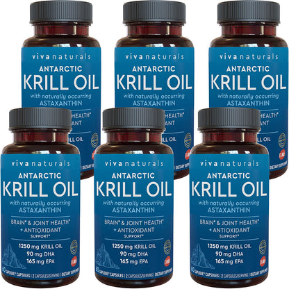 Viva Naturals Antarctic Krill Oil Omega 3 Supplements 1250 mg - DHA EPA Omega-3 & Astaxanthin Concentration for Joint Health, No Fish Burp - 60 Krill Oil Capsules