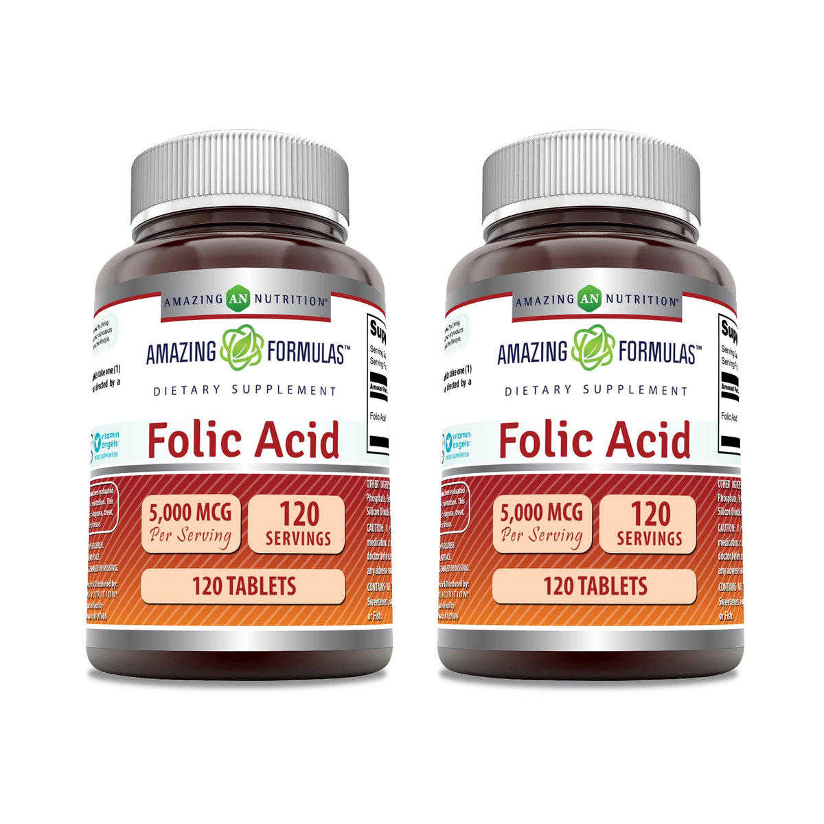 Amazing Formulas Folic Acid 5000 Mcg per Serving | Tablets Supplement | Non-GMO | Gluten-Free | Made in USA (1 Pack | 120 Count)