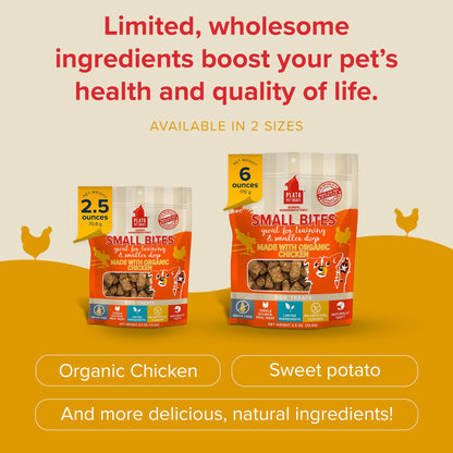 PLATO Pet Treats Small Bites - Air-Dried Training Treats for Dogs - Supports Healthy Digestion - Limited Ingredients - Organic Chicken 6oz - 2 Pack