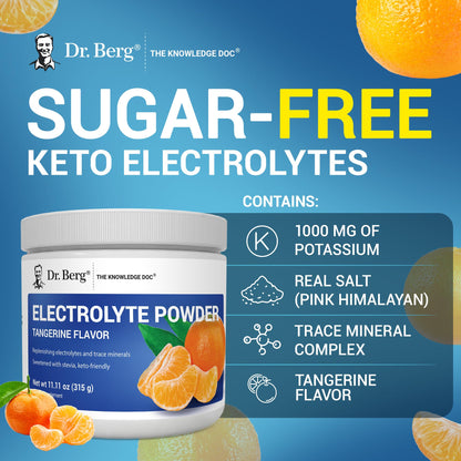Dr. Berg Zero Sugar Hydration Keto Electrolyte Powder - Enhanced w/ 1000 mg of Potassium & Real Pink Himalayan Salt (NOT Table Salt) - Raspberry & Lemon Flavor Hydration Drink Supplement, 100 Servings
