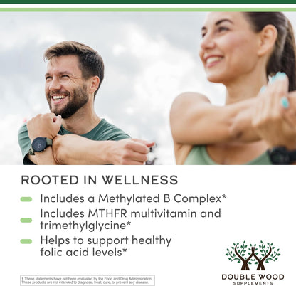 Methylated Multivitamin (Methylated and Activated Vitamins Only - Methylated B Complex with Trimethylglycine (TMG) and Methylfolate)(Non-GMO, Gluten Free MTHFR Supplement) 120 Capsules by Double Wood