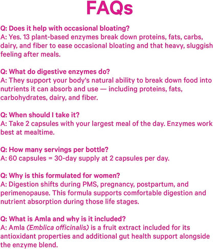 Pink Stork Digestive Enzymes for Women, 60 Capsules | 13 Plant-Based Enzymes + Amla, Supports Digestion & Gut Health, Bloating & Nutrient Absorption, GLP-1 Wellness, Vegan