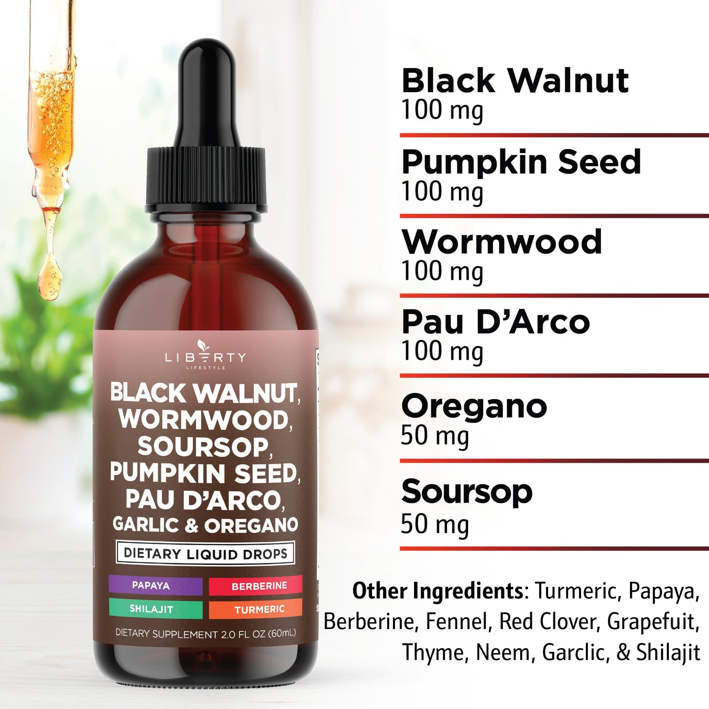 Defend Wormwood Black Walnut Cleanse for Humans Drops Liquid Soursop Garlic Pumpkin Seed PAU D'Arco Oil of Oregano Turmeric Berberine Neem Extract Hull Bark Tincture - 4 OZ