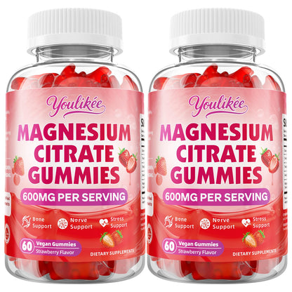 Magnesium Citrate Gummies, High Absorption Magnesium Gummies for Adults | Magnesium Supplement for Relaxation, Vegan, Sugar-Free, Strawberry Flavor, 60 Count