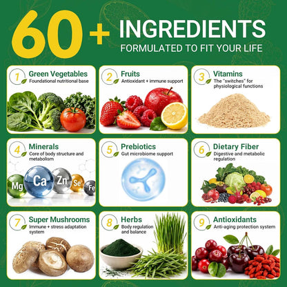 Greens Daily Gummies, Super Greens Multivitamin Gummy for Women and Men, Superfood Gummies with Spirulina, Chlorella, Adaptogens,Fruits, Vegetables, Support Digestion Gut Health - 20 Servings