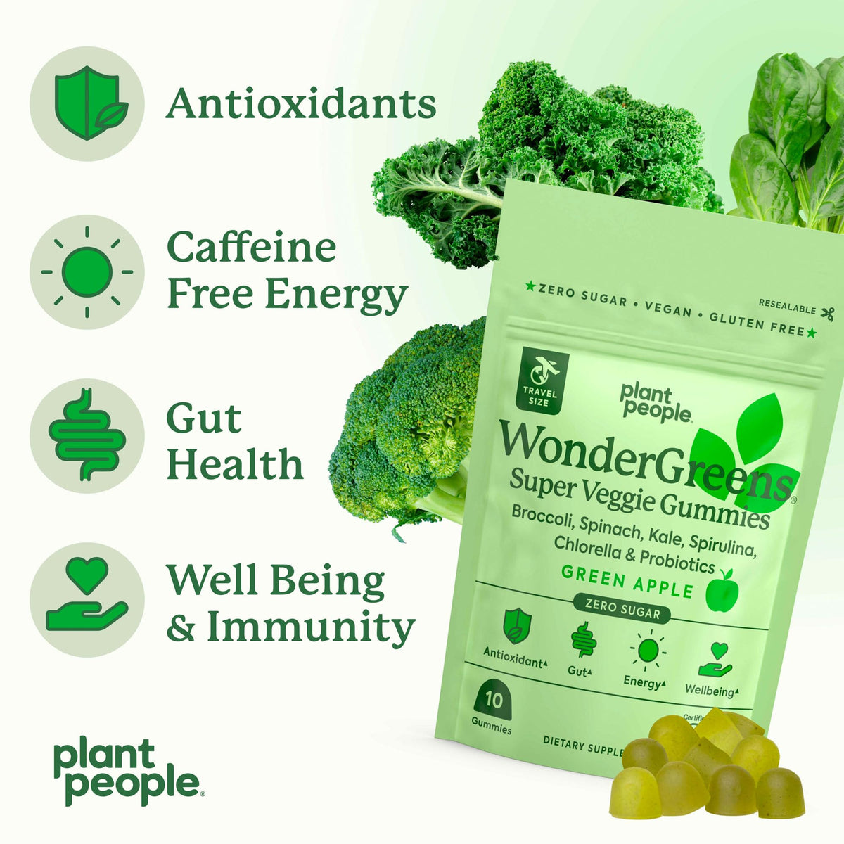 Plant People WonderGreens Veggie Gummies, Super Greens & Probiotics, 60ct