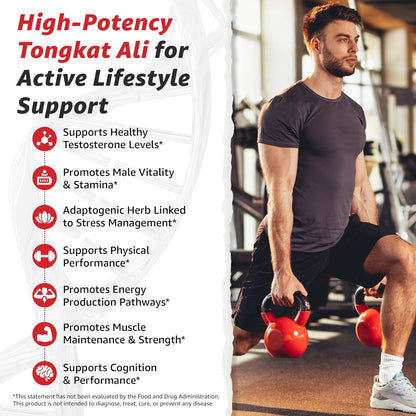 10X Health Tongkat Ali - 60 Capsules | Testosterone Booster for Men: Eurycoma Longifolia 1000mg, Strength, Vitality & Muscle Growth
