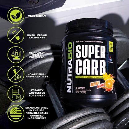 NutraBio Super Carb, Carbohydrate Powder with Cluster Dextrin & Electrolytes, Advanced Carb Supplement Powder for Workout Fuel, Performance, and Muscle Recovery, Cyclic Dextrin, Unflavored, 30 Sv