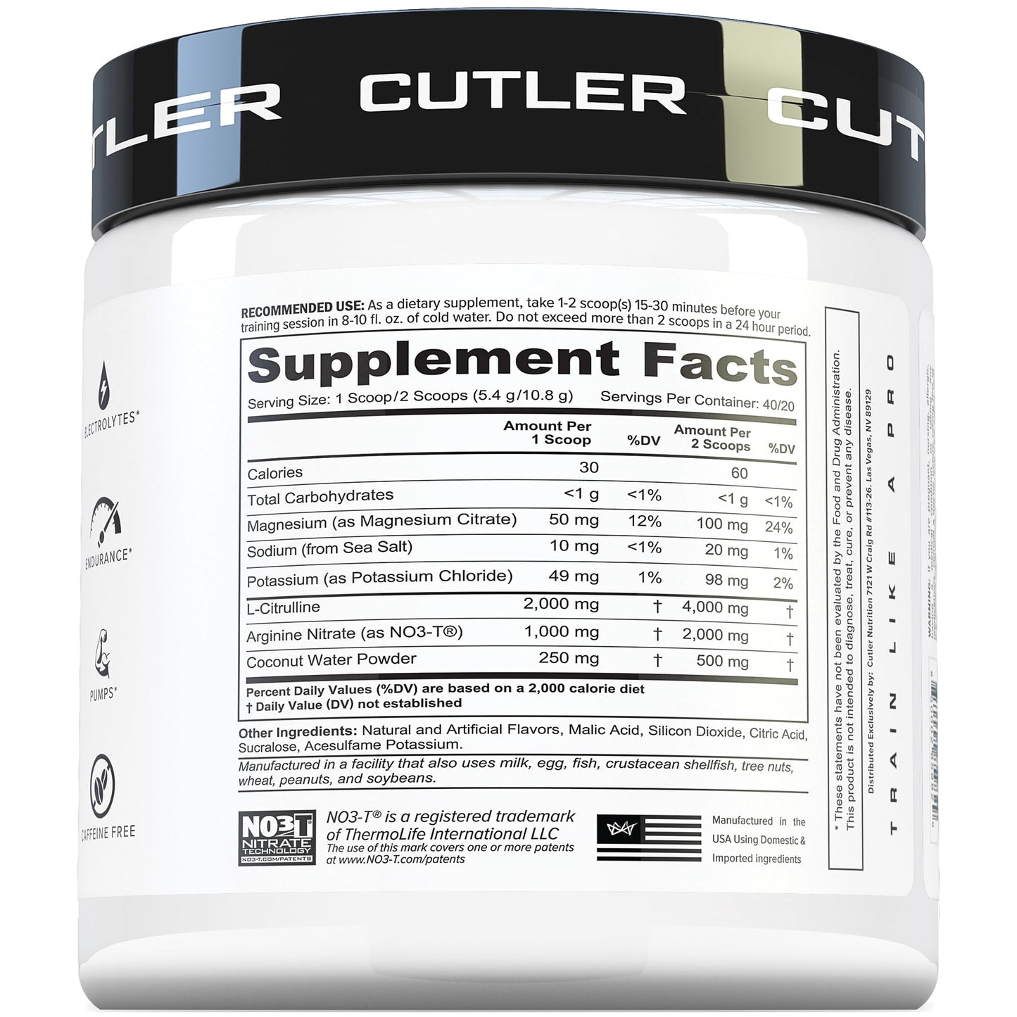 Cutler Nutrition Amplify 2.0 Caffeine-Free Nitric Oxide Pump Pre-Workout | Peach Mango, 40 Servings | With L-Citrulline, NO3-T Arginine and Electrolytes for Muscle Pumps, Hydration and Performance