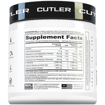 Cutler Nutrition Amplify 2.0 Caffeine-Free Nitric Oxide Pump Pre-Workout | Peach Mango, 40 Servings | With L-Citrulline, NO3-T Arginine and Electrolytes for Muscle Pumps, Hydration and Performance