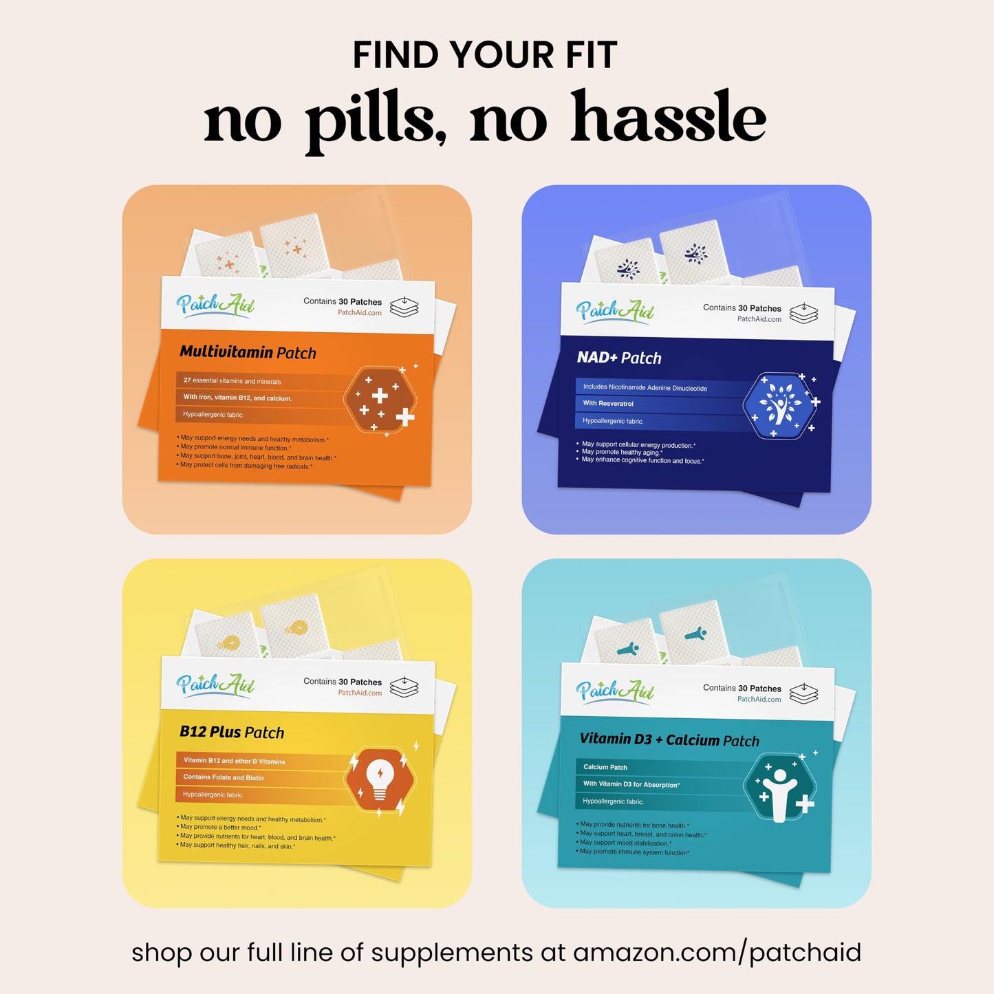 PatchAid Multi Plus Topical Patch (Pack of 2) | Daily Energy & Wellness Support, 27 Essential Vits Including Iron, B12, and Calcium, 8-Hour Wear & Slow Release, 60 Day Supply