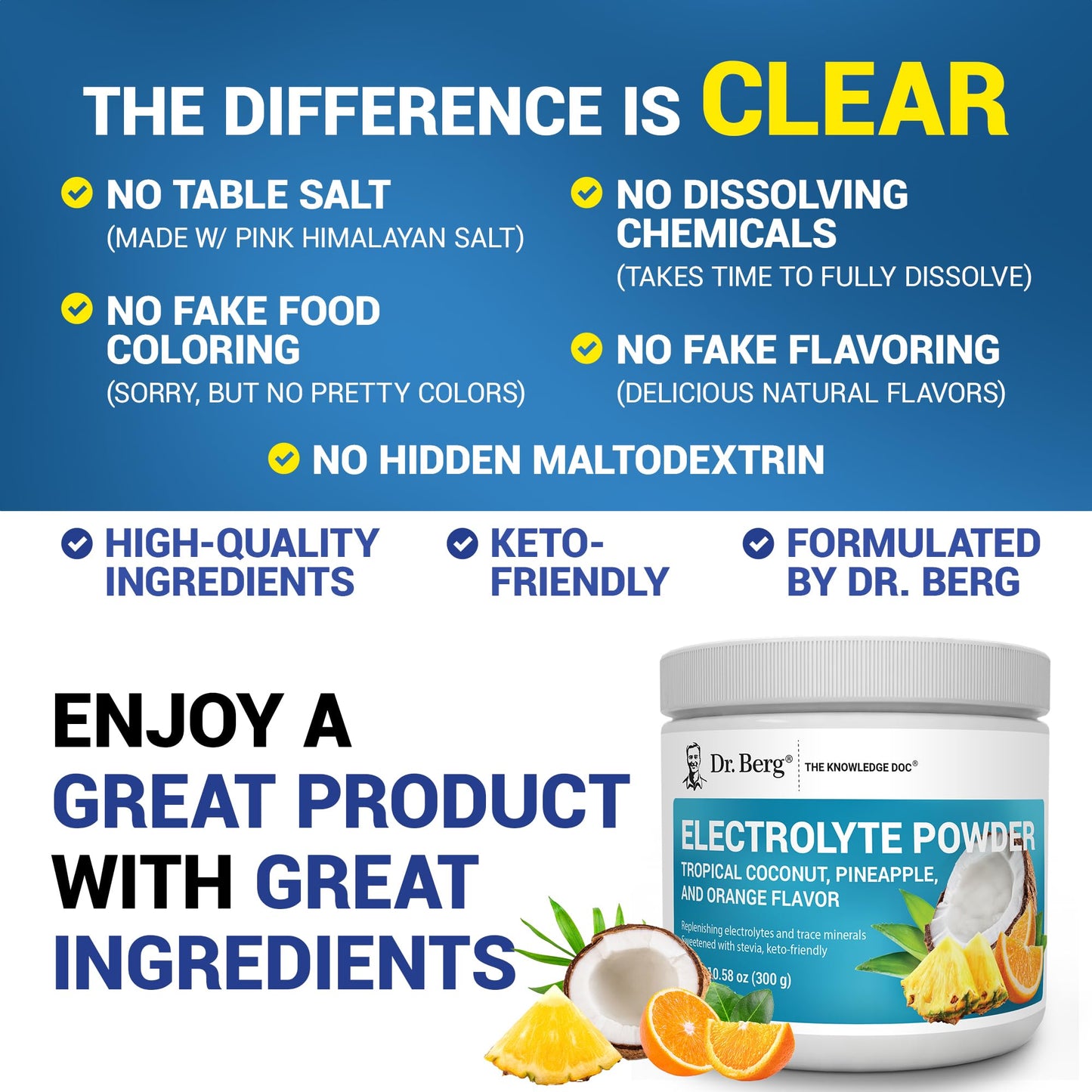 Dr. Berg Zero Sugar Hydration Keto Electrolyte Powder - Enhanced w/ 1000 mg of Potassium & Real Pink Himalayan Salt (NOT Table Salt) - Raspberry & Lemon Flavor Hydration Drink Supplement, 100 Servings
