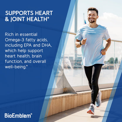 BioEmblem Omega-3 Fish Oil 2000mg Per Serving - Small Size Softgels, High Absorption Form, Sustainable - EPA &DHA Plus Vitamin D3, Non-GMO, Heart, Joint, & Brain Health Fish Oil Supplement, 360 Ct