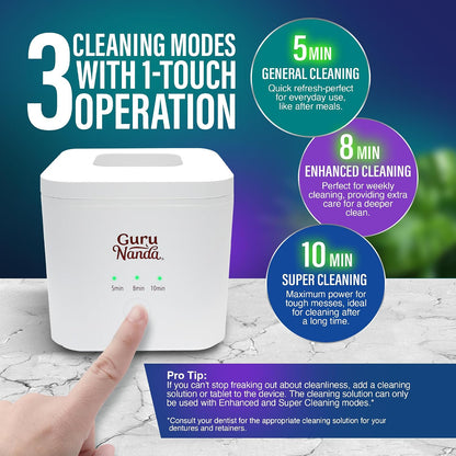 Ultrasonic Retainer Cleaner Machine, 48kHz, Dental Pod with 3 Modes, 200ml