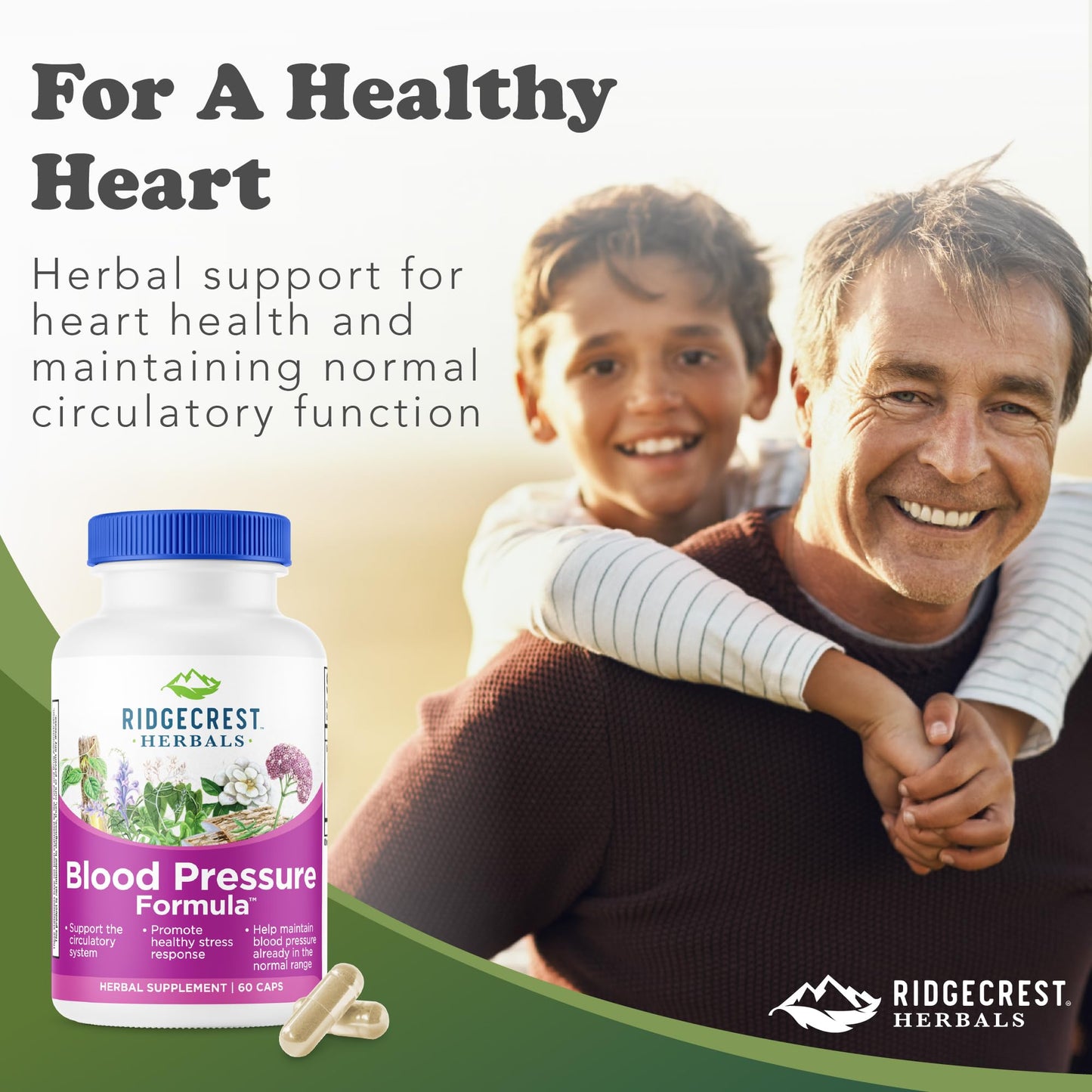 RidgeCrest Herbals Blood Pressure Herbal Formula Circulation Support 120 Ct | 60 Servings, 12 Herbs, Poria Mushroom, Gastrodia, Gardenia, Supports Vascular Wellness, Natural Herbal Blend for Adults