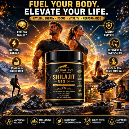 Resina Shilajit del Himalaya de 1,000 mg – 85+ oligominerales, ácido fúlvico orgánico de grado dorado | Cosechado alpino, secado al sol y purificado en laboratorio | Energía, vitalidad, apoyo inmunológico y cardiovascular | Sin OMG