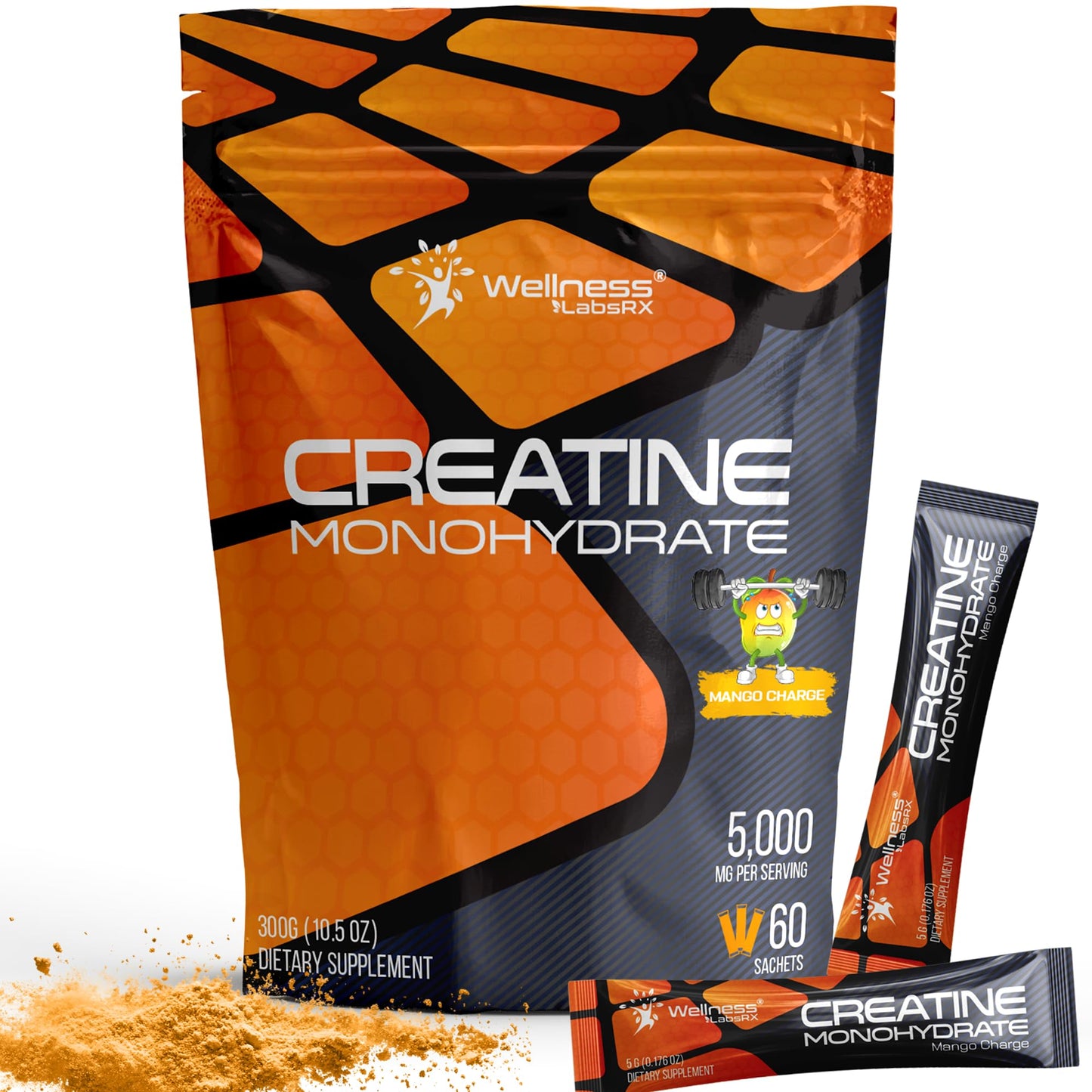WELLNESS LABSRX Creatine Monohydrate Powder Sachets 300g – Fruit Punch Flavor Micronized Creatine Powder Supplement, Creatine for Women and Men, Supports Strength, Energy, Performance - 60 Servings