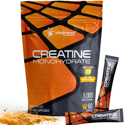 WELLNESS LABSRX Creatine Monohydrate Powder Sachets 300g – Fruit Punch Flavor Micronized Creatine Powder Supplement, Creatine for Women and Men, Supports Strength, Energy, Performance - 60 Servings