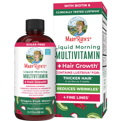 MARYRUTH'S Liquid Multivitamin + Hair Growth | Clinically Tested in Women for Thicker Hair & Facial Wrinkles | Biotin 10000mcg | Lustriva Hair Growth Supplements | Skin Care | Ages 18+ | 15.22 Fl Oz