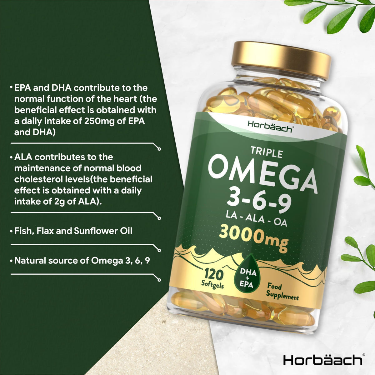 Omega 3 6 9 Capsules High Strength | 3000mg | 120 Softgels | Triple Omega 369