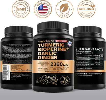 MEDCHOICE Extra Strength Organic Turmeric Curcumin with Black Pepper, 120ct