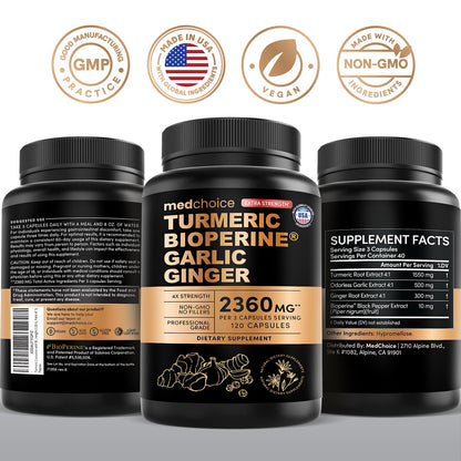 MEDCHOICE Extra Strength Organic Turmeric Curcumin with Black Pepper, 120ct
