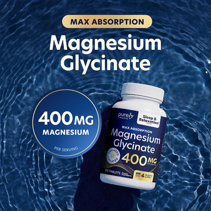 Magnesium Glycinate 400mg, 4+ Month Supply, Sleep, Relax & Muscle Support | High Absorption Magnesium Supplement for Women & Men, Gentle on Digestion, Vegan, Non-GMO, Gluten-Free, 270 Tablets