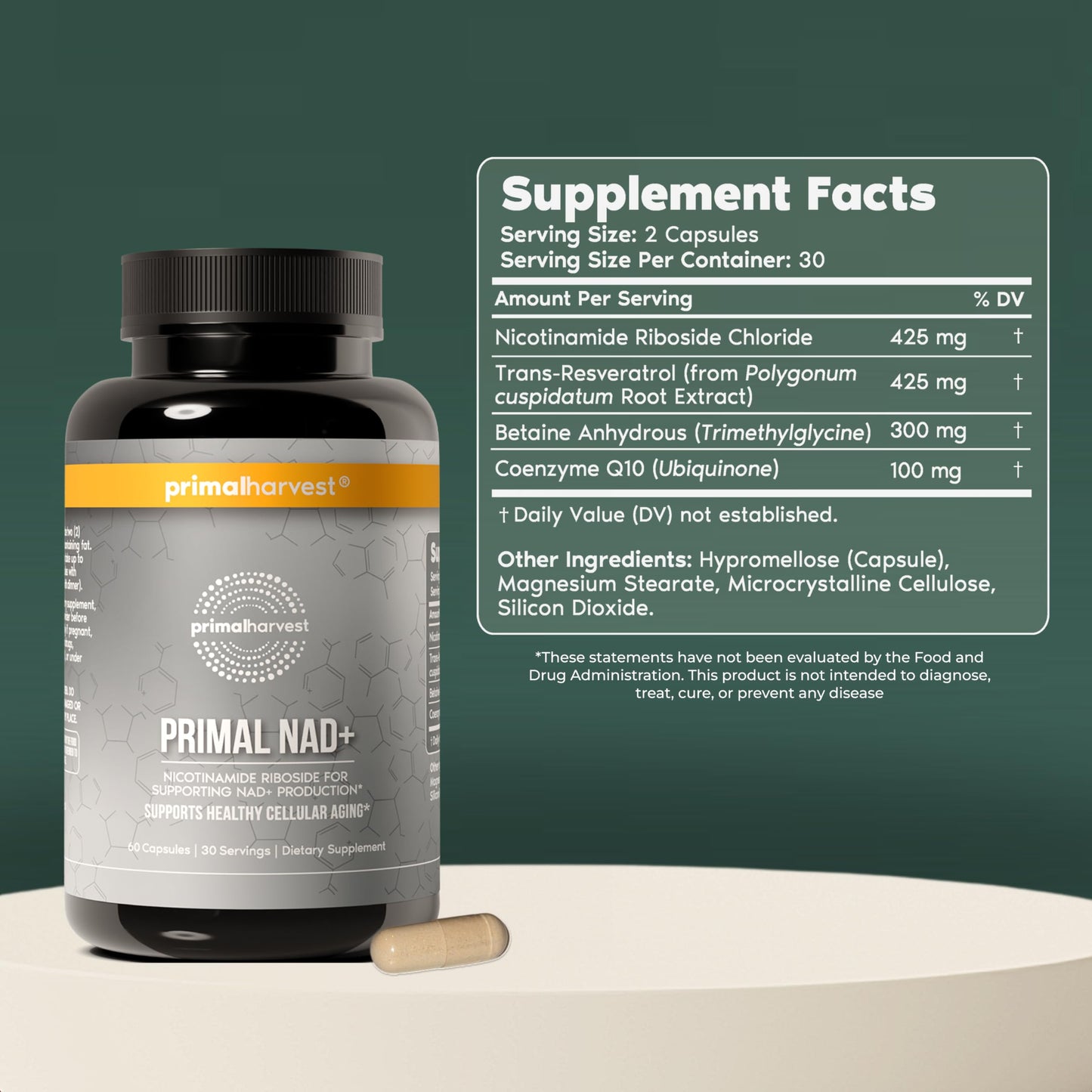 Primal Harvest NAD+ - Daily Vegan Supplement, Gluten & Dairy Free
