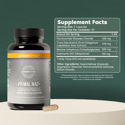 Primal Harvest NAD+ - Daily Vegan Supplement, Gluten & Dairy Free