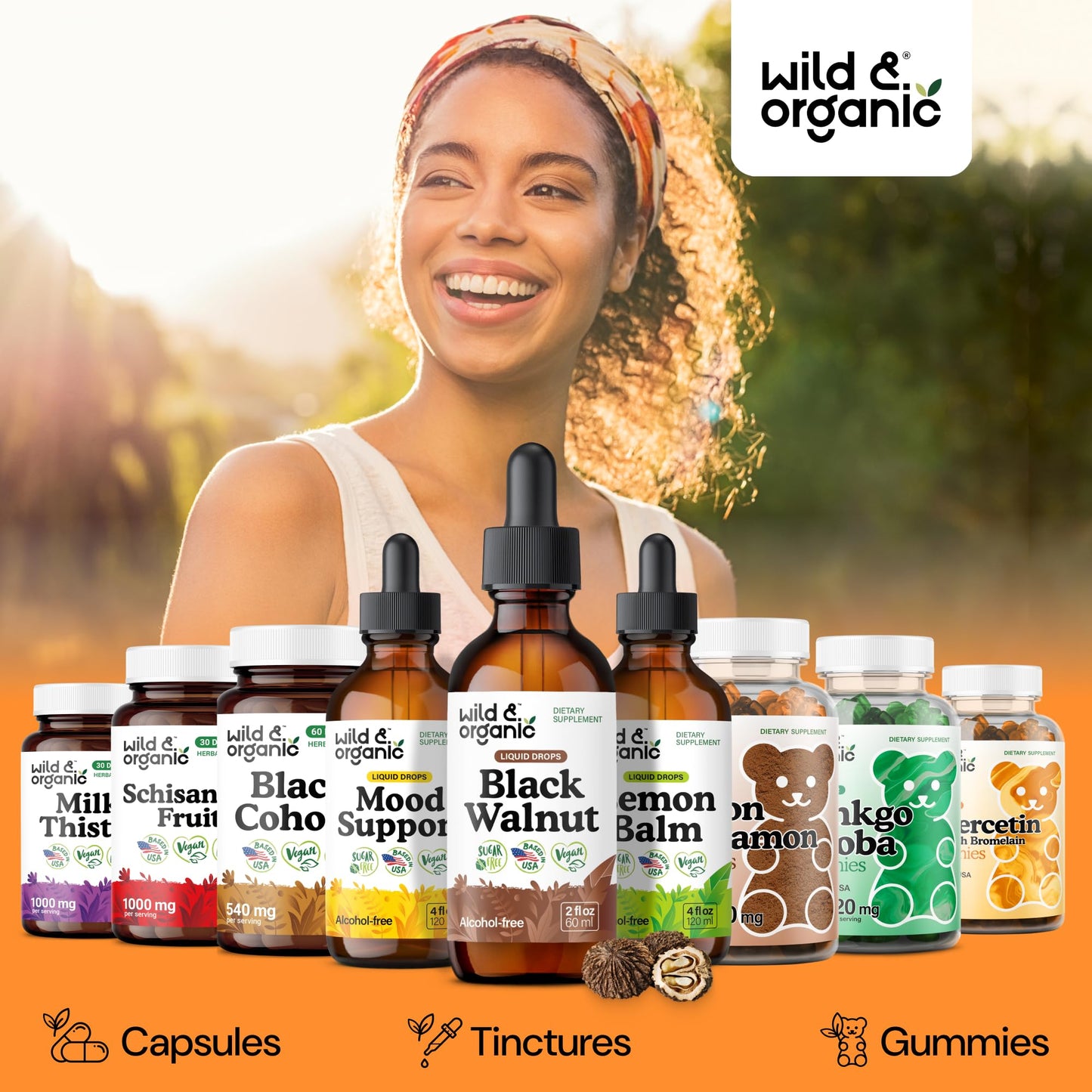 Wild & Organic Black Walnut Hull Tincture - Cleanse & Gut Support - Black Walnut Extract Supplement - Fast Absorption Liquid Drops - Add to Tea & Mix with Powder - Without Alcohol & Sugar - 4 fl oz
