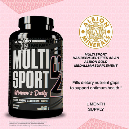 NutraBio Multisport for Women - Womens MultiVitamin - 33 Vitamins, Minerals, Micronutrients - Rich in Antioxidants - Supports Peak Athletic Performance, Energy, Metabolism (120 Vegetable Capsules)