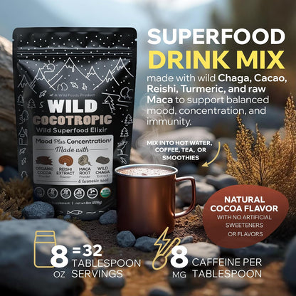 Cocotropic Organic Mushroom Cacao Mix (16oz) & Collagen Peptides (16oz) Bundle for Skin, Hair, and Joint Support